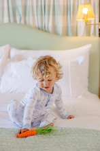 Load image into Gallery viewer, Sutton's Sweet Dream Set in Lindon Hill Hops with Beale Street Blue is the two-piece pajama set that makes bedtime absolutely precious! This charming set features our delightful bunny print on soft, comfortable fabric that's perfect for sweet dreams and cozy mornings. Designed with timeless style and quality craftsmanship, this is the sleepwear that brings joy and cuteness to every nighttime routine!