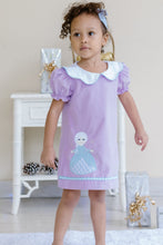 Load image into Gallery viewer, The Ice Queen Bryar Dress from Zuccini Kids combines cozy lavender corduroy with a charming Ice Queen applique, making it perfect for your little one to sparkle and stand out. Designed to inspire imagination and comfort, this dress lets your child embrace the magic of playtime. Pair it with the matching legging set available for younger toddlers to complete the enchanting look.