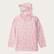 Load image into Gallery viewer, PRODOH Girls' Pro Performance Hoodie T-shirt in Geranium Pink Camo isn't just any hoodie—it's her go-to gear for all things outdoors. From fishing trips with Dad to beach walks with the fam, our Girls' Camo Performance Hoodie is built for big fun and serious sun protection. The lightweight fabric keeps her cool and dry (even after catching frogs or chasing waves), while the UPF 50+ rating gives you peace of mind under the sun. Just the cherry on top of a brand that's all about outdoor traditions a