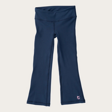 Load image into Gallery viewer, Watch her strut, stretch, and shine in the Girls' Athletic Flare Legging in Navy Peony —a bold twist on a classic activewear staple. With its comfy high-rise waistband and flattering flare leg, this legging blends form, function, and a whole lot of fun. Built for everything from yoga class to dance rehearsal to weekend errands with mom.