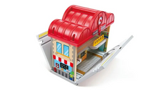 Load image into Gallery viewer, Bring the thrill of train travel home with the Portable Train Station Set by Hape. Featuring 41 pieces, including a 3-car train, tracks, a conductor, and fun accessories, this set sparks endless creative play. Its clever design transforms the station into a portable carrying case, making cleanup simple and travel hassle-free. Ideal for children ages 3 and up, it’s the perfect way to keep playtime organized and exciting wherever you go.
