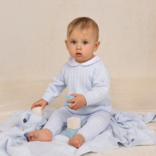 Load image into Gallery viewer, Dress your little boy in classic charm with this Boys Peter Pan Cable Knit Set from Feltman Brothers. Featuring a timeless cable knit pattern and a contrasting Peter Pan collar, this set offers both style and comfort. Perfect for special occasions or as a thoughtful baby shower gift, it combines tradition with a sweet, enduring look that parents will love.