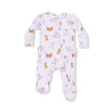 Load image into Gallery viewer, Fancy Pets 2 Way Zipper Ruffle Footie from Angel Dear. This Ruffle Back Zipper Footie makes changing your baby a snap! (Or as we like to say, a zip!) Made with luxuriously soft bamboo fabric and adorned with Angel Dear's signature prints, this footie brings endless oohs, aahs, and smiles. And the sweetest surprise? An adorable ruffle back detail for extra charm!