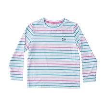 Load image into Gallery viewer, It's no secret that PRODOH Girls Pro Performance Long Sleeve Fishing T-shirt Fuchsia Pink Multi Color Stripe with Darlin Marlin artwork sells out super fast! With custom artwork on the back of each performance t-shirt it's no wonder PRODOH tees are a favorite with toddlers, kids, and youth boys and girls. Fabric is UV protective, fast drying, pill-resistant and soft on the skin!! Available in sizes 6 month-youth large 12/14.
UPF 50+ 90% Polyester 10% Lycra
Fast Drying
Pill Resistant
Machine Washa