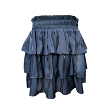 Load image into Gallery viewer, The Luna Skirt in Slate from Pleat offers a dazzling tiered design that adds sparkle to every step. Perfectly crafted for tween girls, this skirt pairs effortlessly with the Jane Textured Sweatshirt Top or Wren Top in Dashing, creating a stylish and versatile outfit. Its shimmering fabric makes it ideal for special occasions or everyday wear, giving your child a confident and playful look.