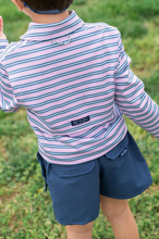 Load image into Gallery viewer, Boy's Long Sleeve Pro Performance Polo in Blue and Pink Stripe