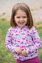 Load image into Gallery viewer, PRODOH Girl's Pro Performance Hoodie T-shirt in Pink Break Point Camo  isn't just any hoodie—it's her go-to gear for all things outdoors. From fishing trips with Dad to beach walks with the fam, our Girls' Pink Camo Performance Hoodie is built for big fun and serious sun protection. The lightweight fabric keeps her cool and dry (even after catching frogs or chasing waves), while the UPF 50+ rating gives you peace of mind under the sun