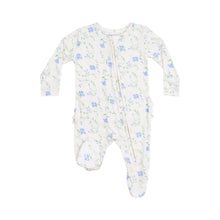 Load image into Gallery viewer, Wrap your little one in luxury with our Infant Girls Sweet Vine Ruffle 2 Way Zipper Footie from Angel Dear. Made from 100% bamboo, this footie offers ultimate comfort and breathability. The 2 way zipper makes for easy diaper changes and the adorable floral print with ruffle back adds a touch of sweetness. Keep your baby cozy and stylish!