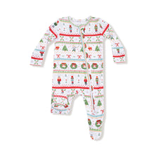 Load image into Gallery viewer, Celebrate the holidays in cozy style with the Nutcracker Fair Isle 2 Way Zipper Footie by Angel Dear. Featuring a timeless fair isle pattern with festive Nutcracker and holiday motifs, this footie is perfect for creating picture-perfect sibling moments on Christmas morning. The convenient 2-way zipper makes dressing and diaper changes effortless, keeping little ones comfortable and festive all day long.