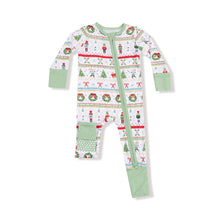 Load image into Gallery viewer, Celebrate the holidays in cozy style with the Nutcracker Fair Isle 2 Way Zipper Romper by Angel Dear. Featuring a timeless fair isle pattern with festive Nutcracker and holiday motifs, this romper is perfect for creating picture-perfect sibling moments on Christmas morning. The convenient 2-way zipper makes dressing and diaper changes effortless, keeping little ones comfortable and festive all day long.