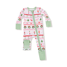 Load image into Gallery viewer, Celebrate the holidays in cozy style with the Girl's Sugar Plum Fairy - Nutcracker Fair Isle - Pink - 2 Way Zipper Romper by Angel Dear. Featuring a timeless fair isle pattern with festive  feminine pink Nutcracker and holiday motifs, this romper is perfect for creating picture-perfect sibling moments on Christmas morning. The convenient 2-way zipper makes dressing and diaper changes effortless, keeping little ones comfortable and festive all day long.