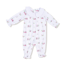 Load image into Gallery viewer, Dress your little one in comfort and style with the Baby Girl Golf Carts Pink Smocked Romper from Angel Dear. Made from soft, breathable 100% bamboo fabric, this long-sleeve romper keeps your baby cozy all day. The charming smocked detail and golf print adds a playful, classic touch that’s perfect for any occasion.