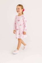 Load image into Gallery viewer, Cozy holiday style meets playful charm in this delightful Dear Santa Polly Play Dress. Featuring a jolly Santa print set against classic light pink and white stripes, it's the perfect way to celebrate the season in comfort. Soft and adorable, this piece brings festive magic to everyday wear—ideal for creating those cherished holiday memories.