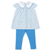 Load image into Gallery viewer, Help your little one stay stylish and comfortable with the Hampton Blues Minden Legging Set from Lila & Hayes. Featuring a beautiful blue and green floral print, this set includes a matching pair of leggings. Perfect for any Spring occasion, your toddler girl will love this versatile and adorable outfit.