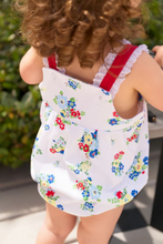 Load image into Gallery viewer, The Branham Bubble in Biltmore Blooms with Buckhead Blue, Richmond Red, and Worth Avenue White Eyelet is blooming with color and charm and is absolutely perfect for every spring and summer occasion! The stunning Biltmore Blooms print paired with sweet eyelet details makes this bubble ideal for vacations, picnics, play dates, and all of your summer festivities. This bubble is a warm weather wardrobe essential!
