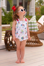 Load image into Gallery viewer, The Branham Bubble in Biltmore Blooms with Buckhead Blue, Richmond Red, and Worth Avenue White Eyelet is blooming with color and charm and is absolutely perfect for every spring and summer occasion! The stunning Biltmore Blooms print paired with sweet eyelet details makes this bubble ideal for vacations, picnics, play dates, and all of your summer festivities. This bubble is a warm weather wardrobe essential!