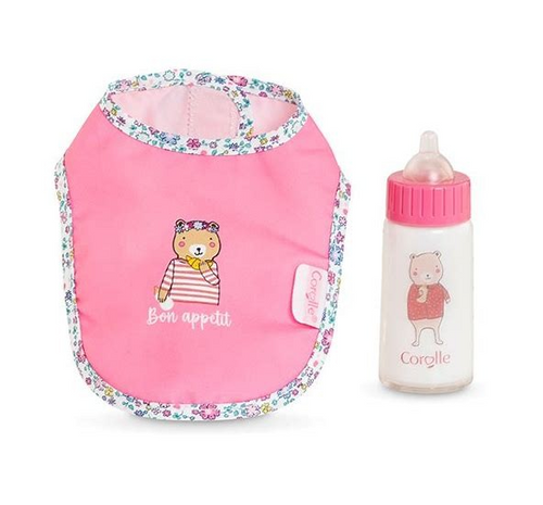 The bright pink bib features a cute floral lining and a playful 