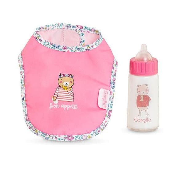 The bright pink bib features a cute floral lining and a playful 
