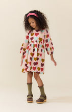 Load image into Gallery viewer, Pink Chicken’s Girls Bea Dress in Multi Harvest Hearts bursts with joyful colors that celebrate every moment. This vibrant dress brings playful charm and comfort to your tween’s wardrobe, making every day feel special and full of heart!
