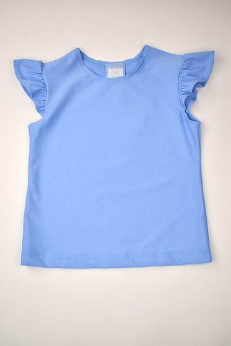 Elevate your little one's style with the Angel Sleeve Tee by Funtasia Too! This soft blue top features fluttery ruffled short sleeves, adding a whimsical touch to any outfit. Your child will feel comfortable and look adorable, making this tee a must-have in their wardrobe!