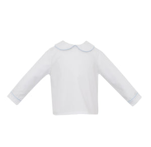 Boys Blue Piped Peter Pan Twill Shirt from Petit Bebe is a classic addition to your son's collection!