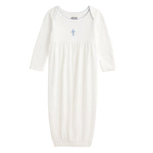 Load image into Gallery viewer, This elegant Christening Crochet Cross Gown is crafted from soft, breathable 100% cotton interlock fabric, ensuring comfort for your little one. Designed for infants aged 0-3 months, this gown features a delicate crochet cross icon that adds a touch of timeless charm. The lap sleeve design allows for easy dressing, while the intricate picot stitch detail enhances its classic appeal. Perfect for christenings, baptisms, or special occasions, this gown combines traditional style with modern comfort, making it 
