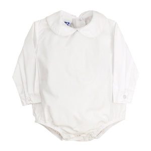 Long Sleeve Button Back Twill Onesie Boy