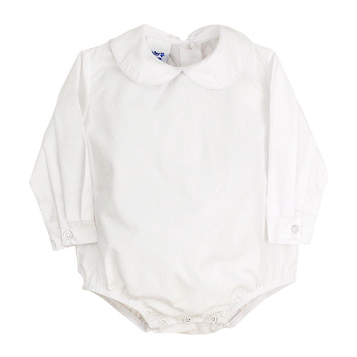 Long Sleeve Button Back Twill Onesie Boy