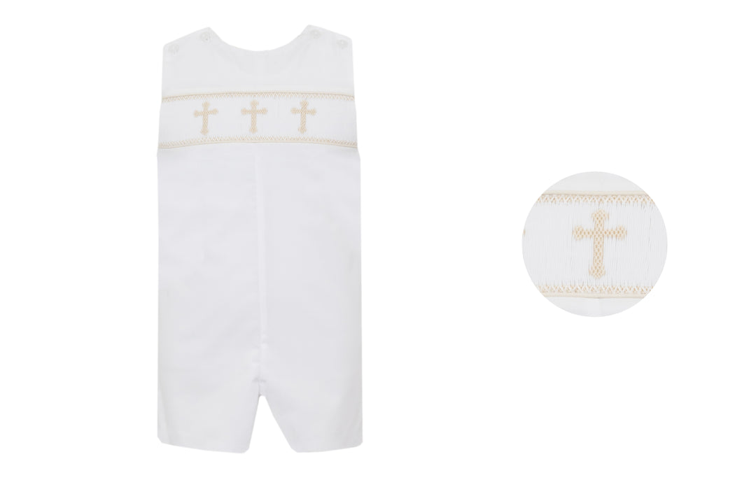 White Poplin Boys Cross Embroidered Jon Jon