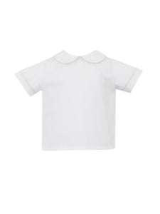 Complete your little one's outfit with Petit Bebe's Boy's Peter Pan Collar Short Sleeve. This charming addition to any Jon Jon will add a touch of classic style to your child's wardrobe for special occasions. Pair under the Gold Cross Embroidered Jon Jon to complete his outfit.&nbsp;