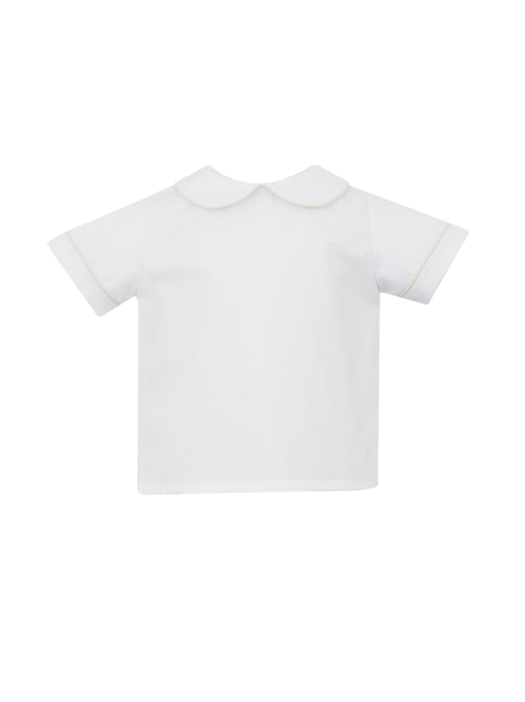 Complete your little one's outfit with Petit Bebe's Boy's Peter Pan Collar Short Sleeve. This charming addition to any Jon Jon will add a touch of classic style to your child's wardrobe for special occasions. Pair under the Gold Cross Embroidered Jon Jon to complete his outfit. 
