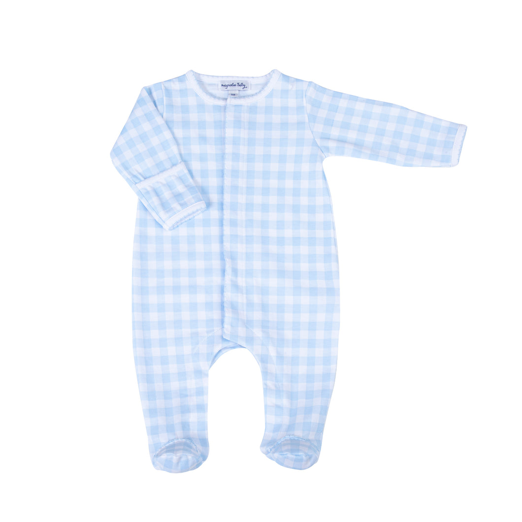 Keep your little one cozy and comfortable in our Baby Blue Checks Infant Footie Pajamas! Made with a soft blue and white checkered pattern, these footie pajamas are perfect for snuggles and sleep. From playtime to bedtime, keep your baby stylish and cozy with Magnolia Baby.