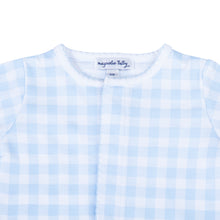Load image into Gallery viewer, Keep your little one cozy and comfortable in our Baby Blue Checks Infant Footie Pajamas! Made with a soft blue and white checkered pattern, these footie pajamas are perfect for snuggles and sleep. From playtime to bedtime, keep your baby stylish and cozy with Magnolia Baby.
