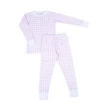 Load image into Gallery viewer, Keep your little one cozy and comfortable in our Baby Pink Checks 2-Piece Pajamas! Made with a soft pink and white checkered pattern, these pajamas are perfect for snuggles and sleep. From playtime to bedtime, keep your kids stylish and cozy with Magnolia Baby.
