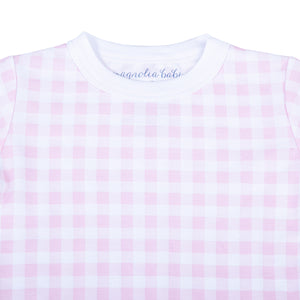 Keep your little one cozy and comfortable in our Baby Pink Checks 2-Piece Pajamas! Made with a soft pink and white checkered pattern, these pajamas are perfect for snuggles and sleep. From playtime to bedtime, keep your kids stylish and cozy with Magnolia Baby.