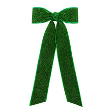 Load image into Gallery viewer, Get ready to add some sparkle to your holiday look with our Medium Sparkle Glimmer Bowtie with Tail! This medium size green bowtie features a festive Christmas glitter design, perfect for spreading some holiday cheer. Made by Wee Ones, this bowtie with a tail will add a touch of charm to any outfit.
