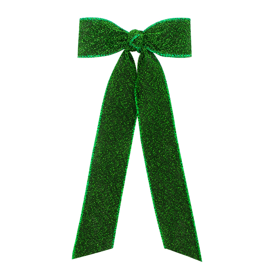 Get ready to add some sparkle to your holiday look with our Medium Sparkle Glimmer Bowtie with Tail! This medium size green bowtie features a festive Christmas glitter design, perfect for spreading some holiday cheer. Made by Wee Ones, this bowtie with a tail will add a touch of charm to any outfit.