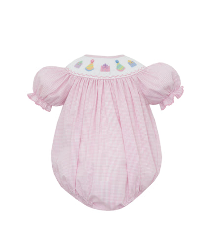 Girl's Pink Gingham Birthday Smocked Bubble