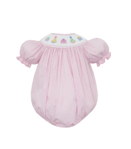 Girl's Pink Gingham Birthday Smocked Bubble