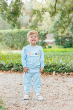 Load image into Gallery viewer, Ignite your little one’s imagination with the Train Jogger Set by Trotter Street Kids. This soft, light blue set features charming train embroidery, perfect for boys who adore trains. Cozy and stylish, it’s ideal for autumn mornings, playdates, or daycare adventures!
