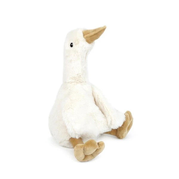 Introducing our smaller Pru Goose, an adorable stuffed companion in soft cream plsuhg. This whimsical barnyard buddy is sure to become an instant favorite! With its long neck, charming mustard-colored velour beak and feet, and floppy wings, Pru has a truly unique character. Pru's cleverly weighted bottom lets it perch happily on your shelf or join the fun during story-time. Get ready to embark on countless imaginative adventures. Measures 12 in / 30.5cm