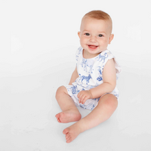 Load image into Gallery viewer, Jon Jons are a precious and playful option for busy little boys that need freedom to move around while looking adorable at the same time! Be the most stylish one at the party or playground with our blue chinoiserie safari print!
