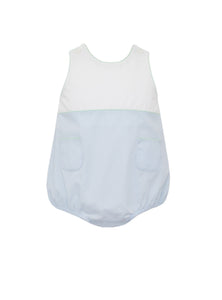 Introducing the perfect summer outfit for your little gentleman - the Boy's Blue Gingham Sunbubble from petit bebe! This adorable sunbubble features an eye-catching blue and white mini check pattern with a crisp white front, making it ideal for adding a monogram. With its classic bubble style and colors, your infant boy will look dashing and feel comfortable all season long.