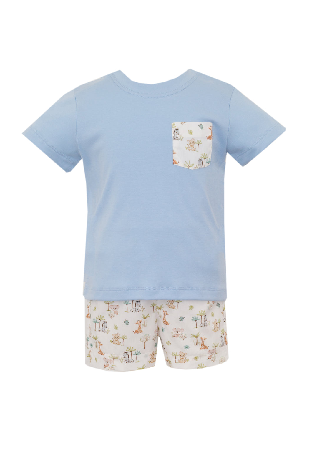 Experience wild adventures with your little one in our Toddler Boys Safari Print Shorts Set from Petit Bebe! This classic tee shirt and shorts set design showcases adorable zoo animals, making it perfect for outdoor playdates and animal lovers. Get yours now and let the fun begin!