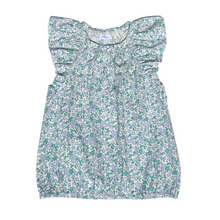 Load image into Gallery viewer, This girl&#39;s Allie Meadow Top from Pleat features a soft green and blue floral print, delicate ruffle shoulders, and cap sleeves for a charming and feminine look. The blousy feel adds comfort and ease, making it perfect for any occasion. Pair it with the coordinating tiered skirt for a complete and stylish outfit.
