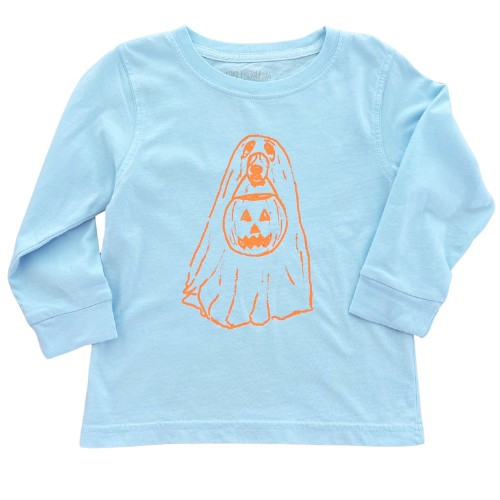 Celebrate Halloween with our Boys Long Sleeve Dog Ghost T-Shirt! This adorable shirt from Mustard & Ketchup and Kids features a cute dog dressed up as a ghost, perfect for trick or treating. With a simple but eye-catching design, it's the perfect way to get into the spooky spirit of the season.