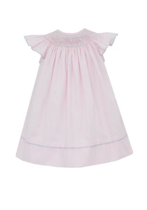 Elevate your little one's style with the Pink Seersucker Bishop Dress from Anavini. This classic dress features a sweet pink and white mini check pattern, delicate embroidered flowers, and a smocked neckline with beautiful blue embroidery. Perfect for toddler girls who want to look chic and adorable at the same time.