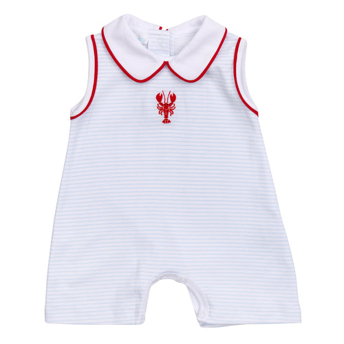 Get your little boy dressed in style with the Lil' Snappers Peter Pan Collar Jon Jon from Magnolia Baby! Made with comfy knit fabric, this adorable outfit features blue and white stripes, a classic peter pan collar, and a cute embroidered lobster. Perfect for any occasion, your little one will look absolutely charming in this jon jon!