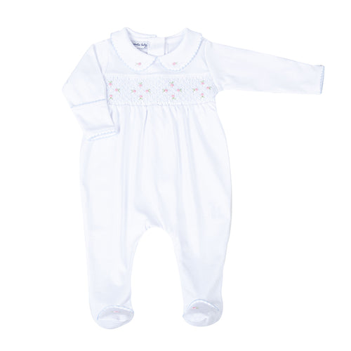Introducing Charlotte's Classics Smocked Collared Footie - the perfect choice for your little one! Made from soft Pima cotton, this infant girls footie features delicate smocked detailing and an embroidered collar, making it a sweet and comfortable outfit for any occasion.