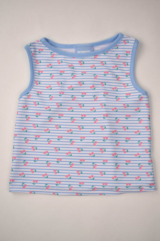 This adorable Girls Cherry Printed Tank Top by Funtasia Too! is the perfect addition to any spring and summer wardrobe. With its playful cherry print and stylish blue accents, your little girl will feel bright and stylish all day long. Made with high quality materials for lasting comfort and fashion-forward appeal.